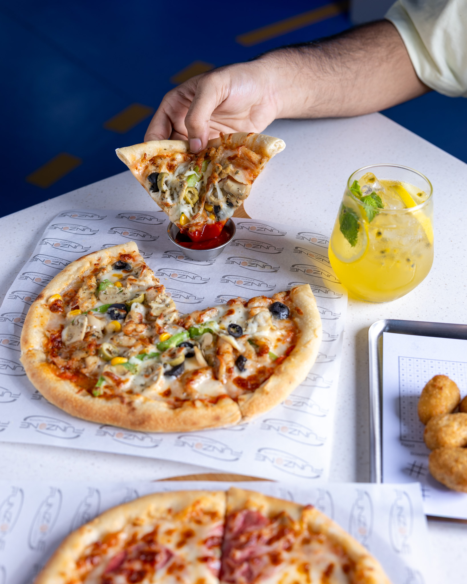 Burger - pizza - manakish - french fries - coffee - fresh and delicious fast food